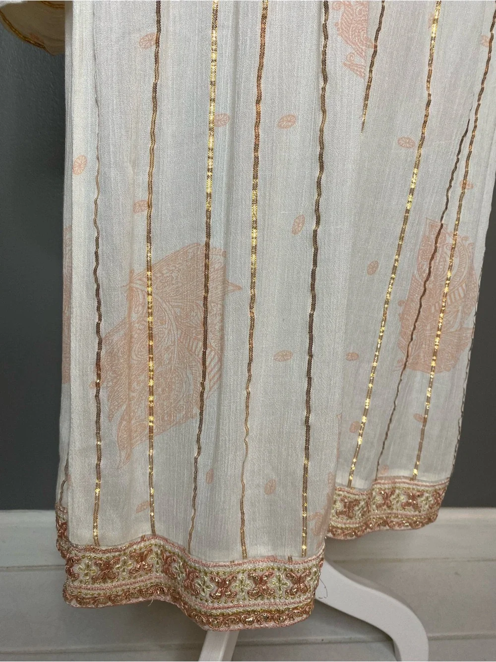 NWOT! ZURY Cream & Peach Embroidered Bohemian Kimono & Wide-Leg Pants Set - OS